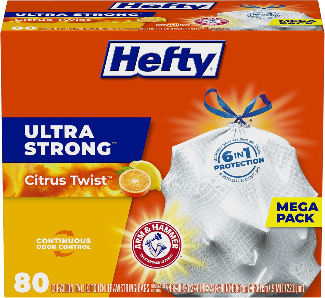Hefty Ultra Strong Tall Kitchen Trash Bags, 13 Gallon Citrus Twist Scent