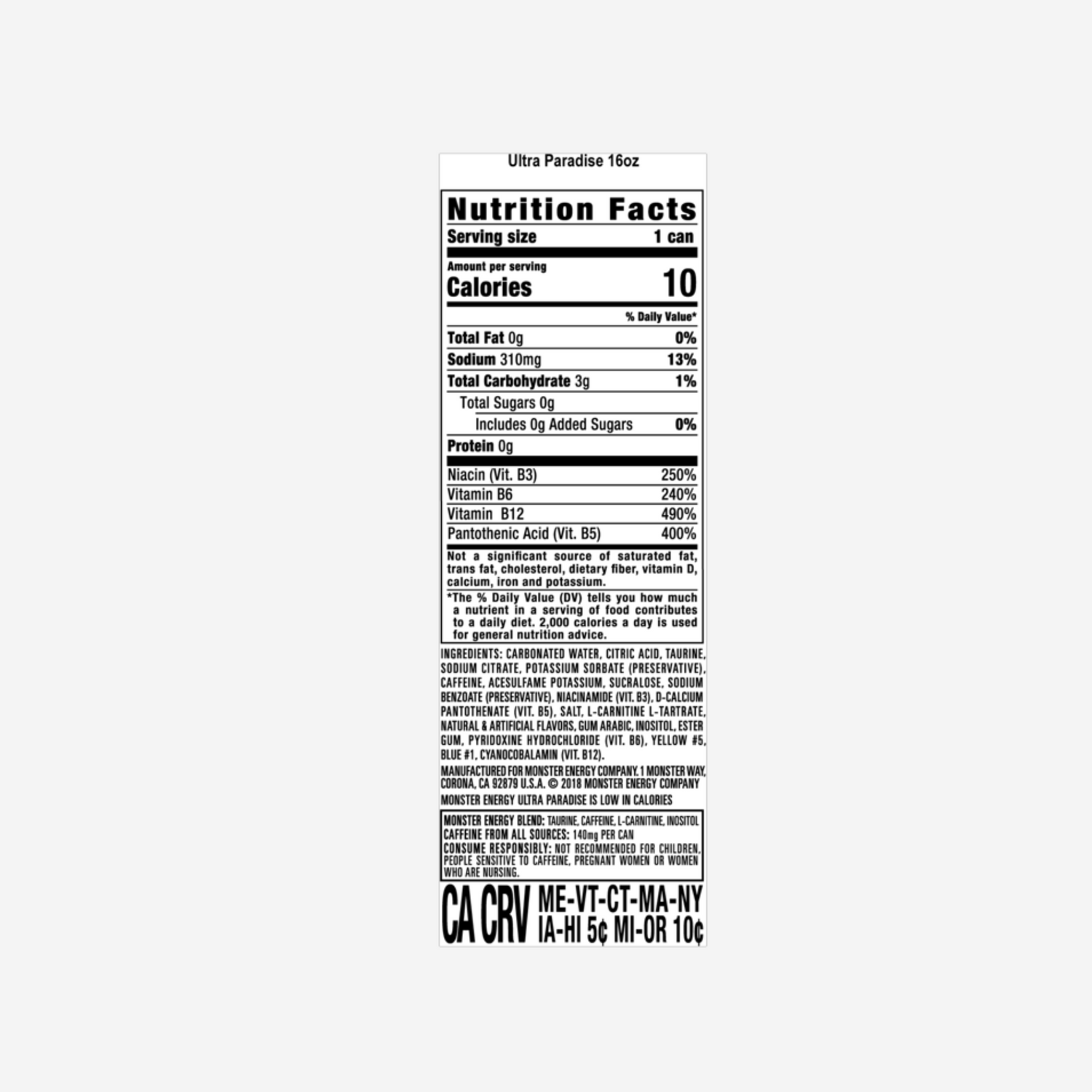 Monster Ultra Paradise, Sugar Free Energy Drink, 16 fl oz