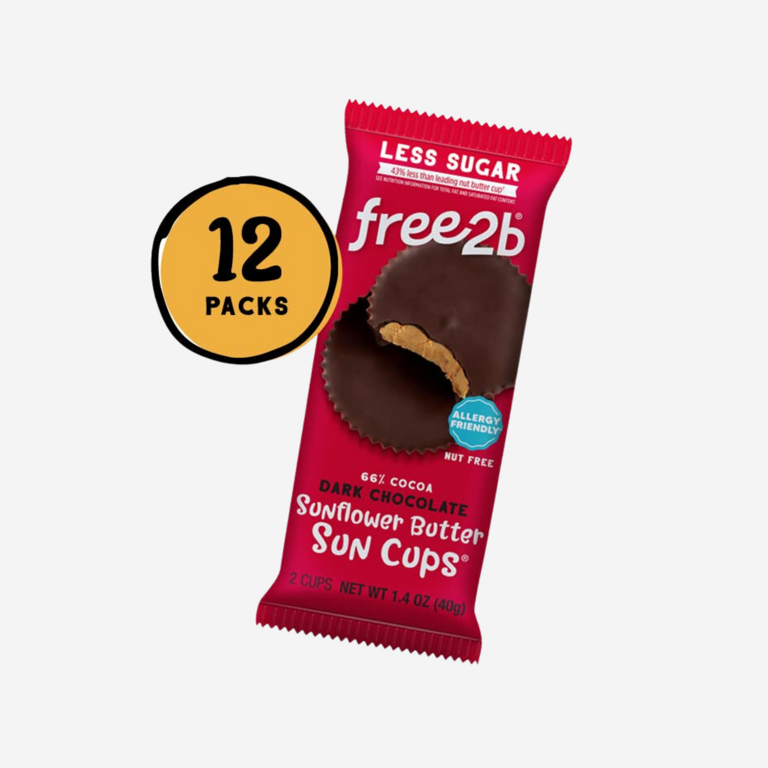 Free 2b Sunflower Butter Sun Cups, School Safe and Allergy Friendly 2-Cup Packages (Pack of 12)