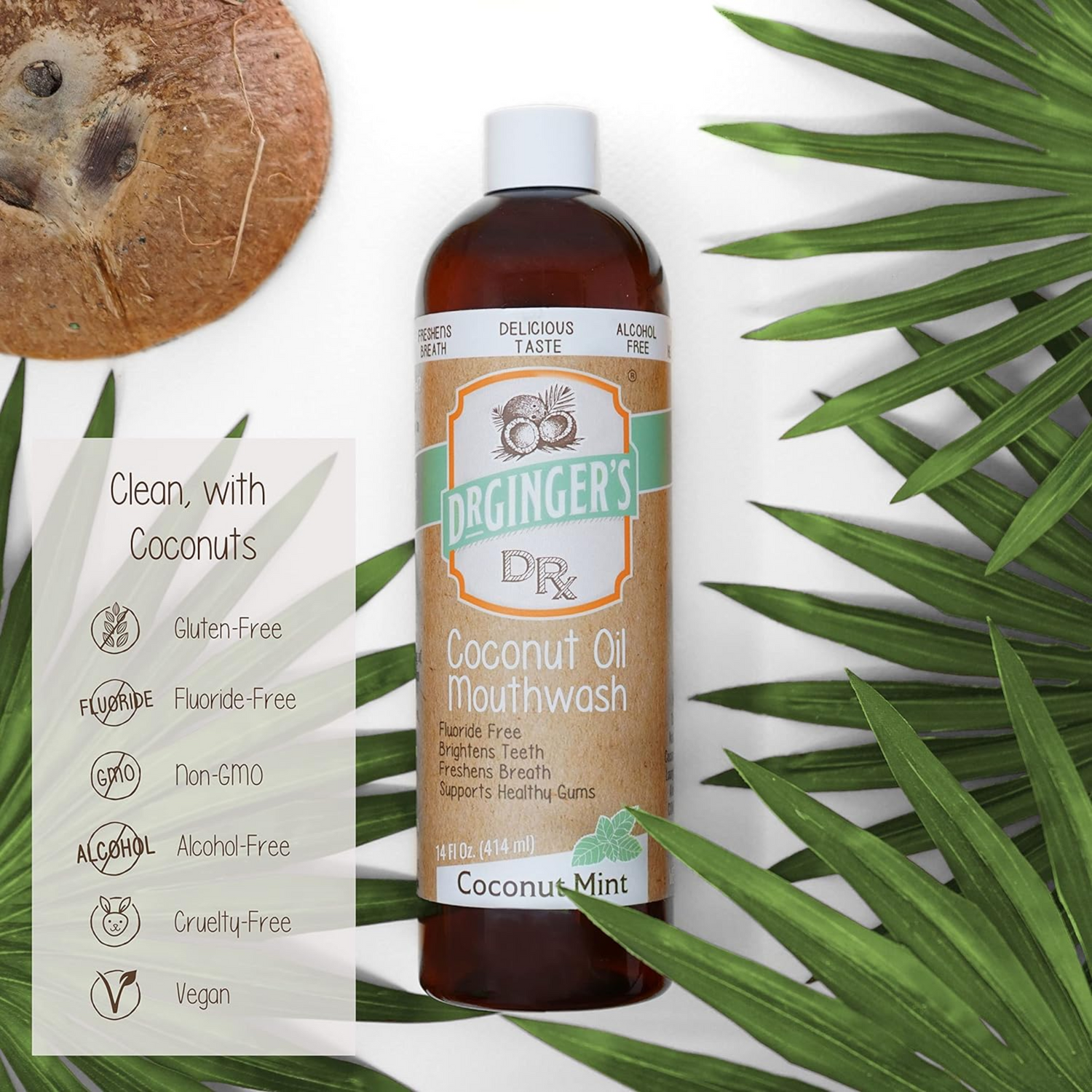 Oil Pulling Target Coconut Mouthwash Doctor Ginger's, All-Natural Oil & Xylitol of 14fl oz, 2ct