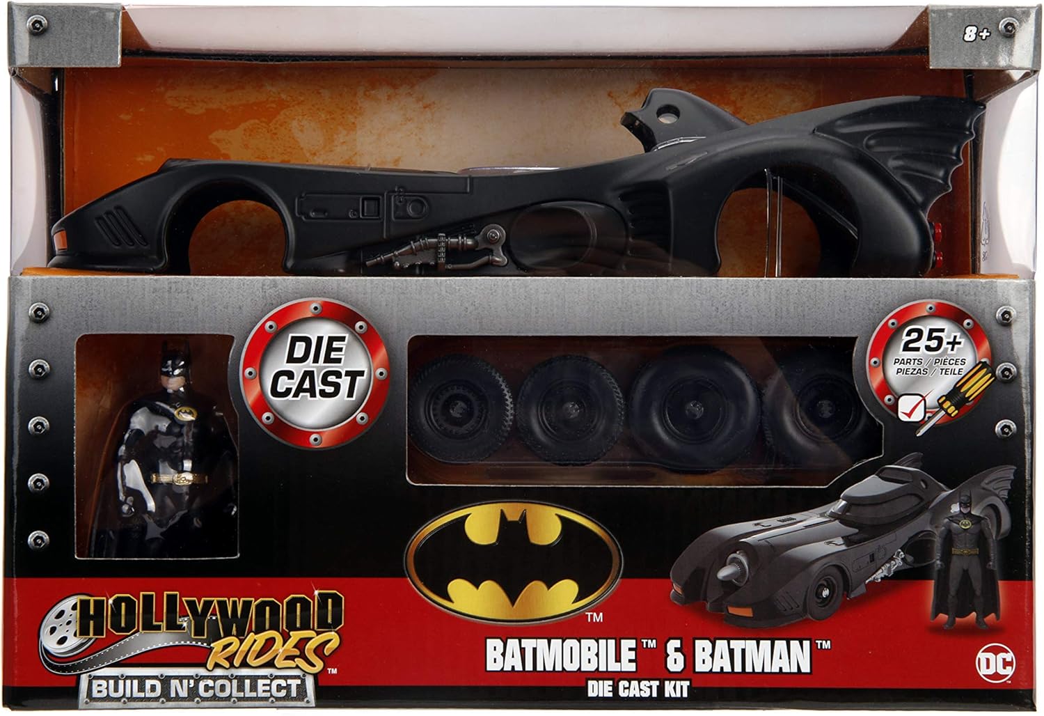 Jada Toys Build N'collect 1989 Batmobile & Batman Figure 1/24 Diecast Model Kit, Black