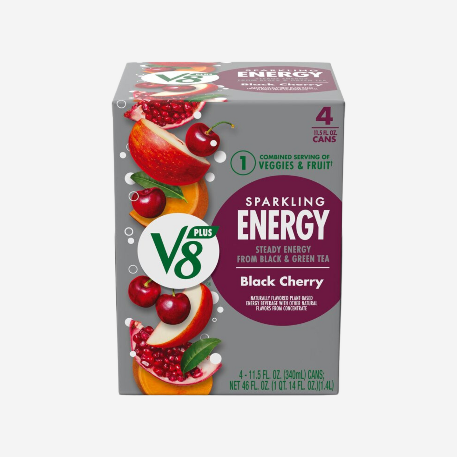 V8 SPARKLING +ENERGY Black Cherry Energy Drink, 11.5 fl oz Can (Pack of 4)