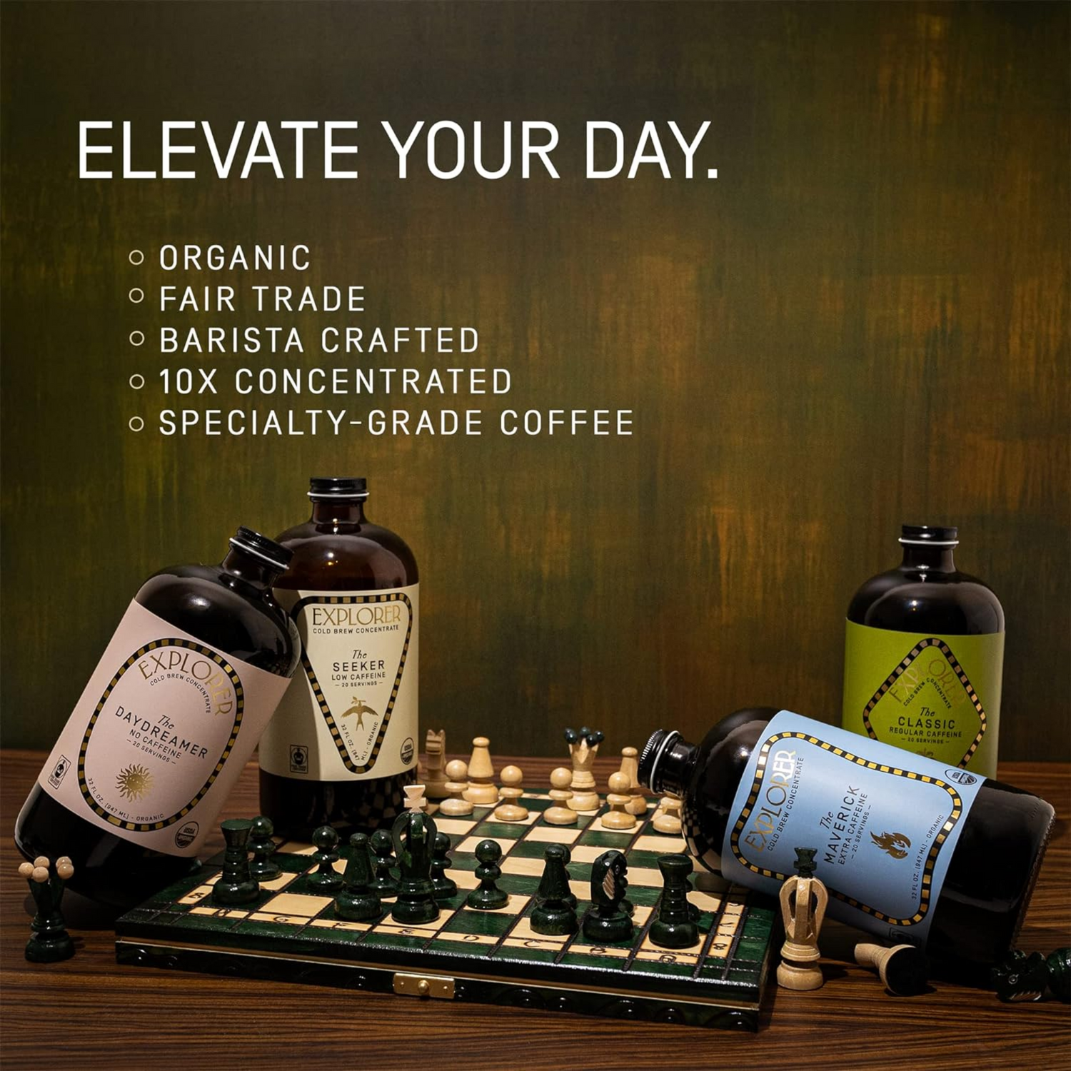 Explorer Cold Brew Organic Liquid Coffee Concentrate, Daydreamer Decaf, Drink Iced or Hot, 32 fl oz