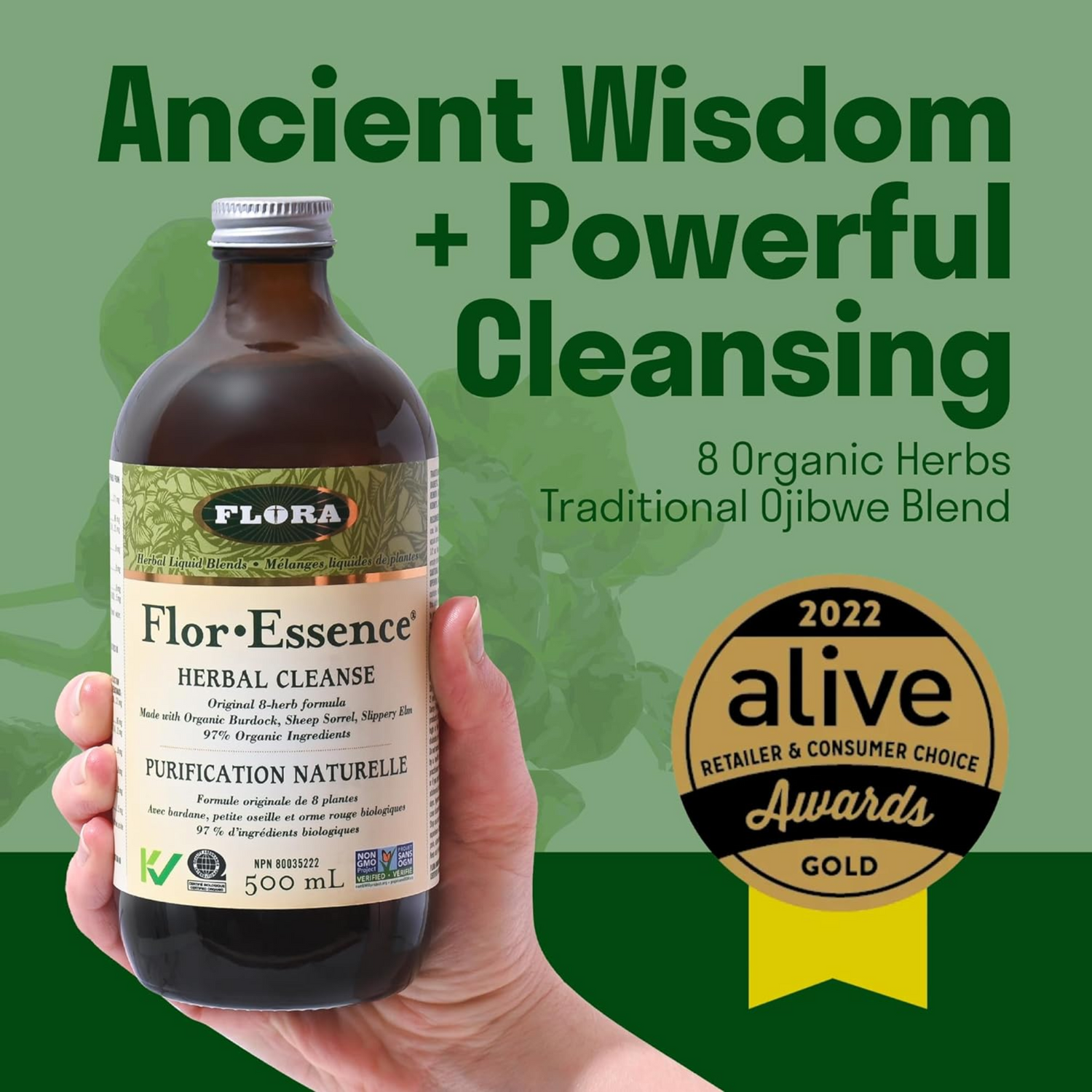 Flora Health Flor-Essence Liquid Tea Blend - Ancient 8-Herb Formula - Natural Full Body Cleanse & Detox 500mL