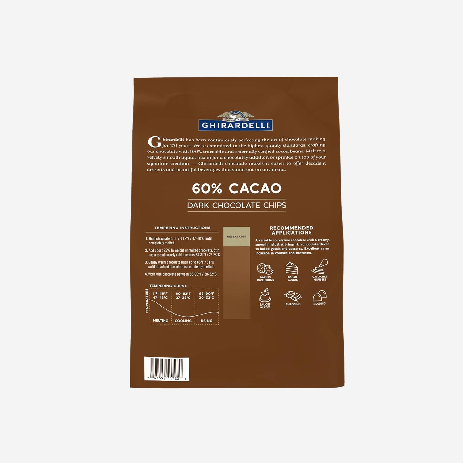Ghirardelli Chocolate Company 60% Cacao Dark Chocolate Chips  - 5LB