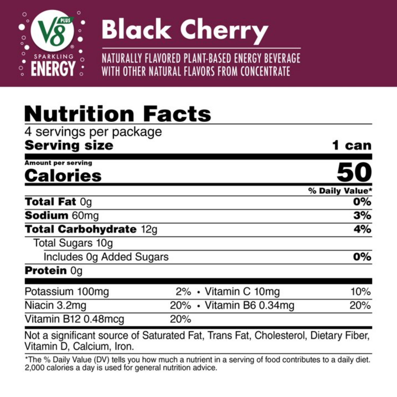 V8 SPARKLING +ENERGY Black Cherry Energy Drink, 11.5 fl oz Can (Pack of 4)