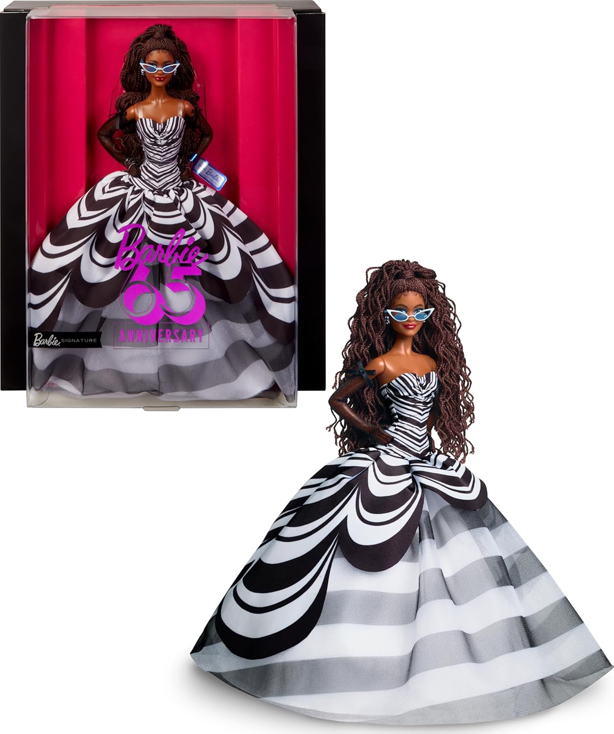 Barbie Signature Doll, 65th Anniversary Collectible with Brown Braided Hair