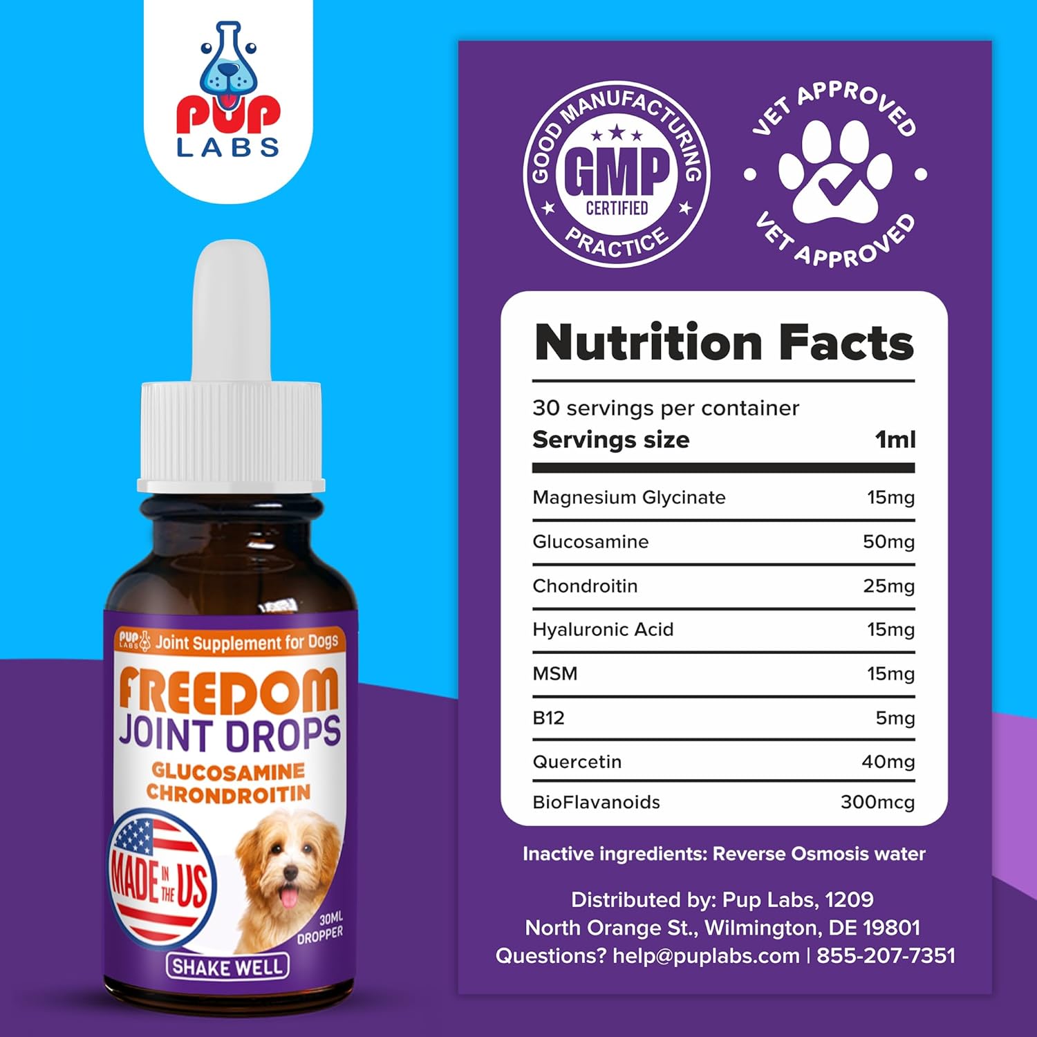 Freedom Joint Drops for Dogs ,All Natural Liquid Joint Supplement ,  30 ml Dropper