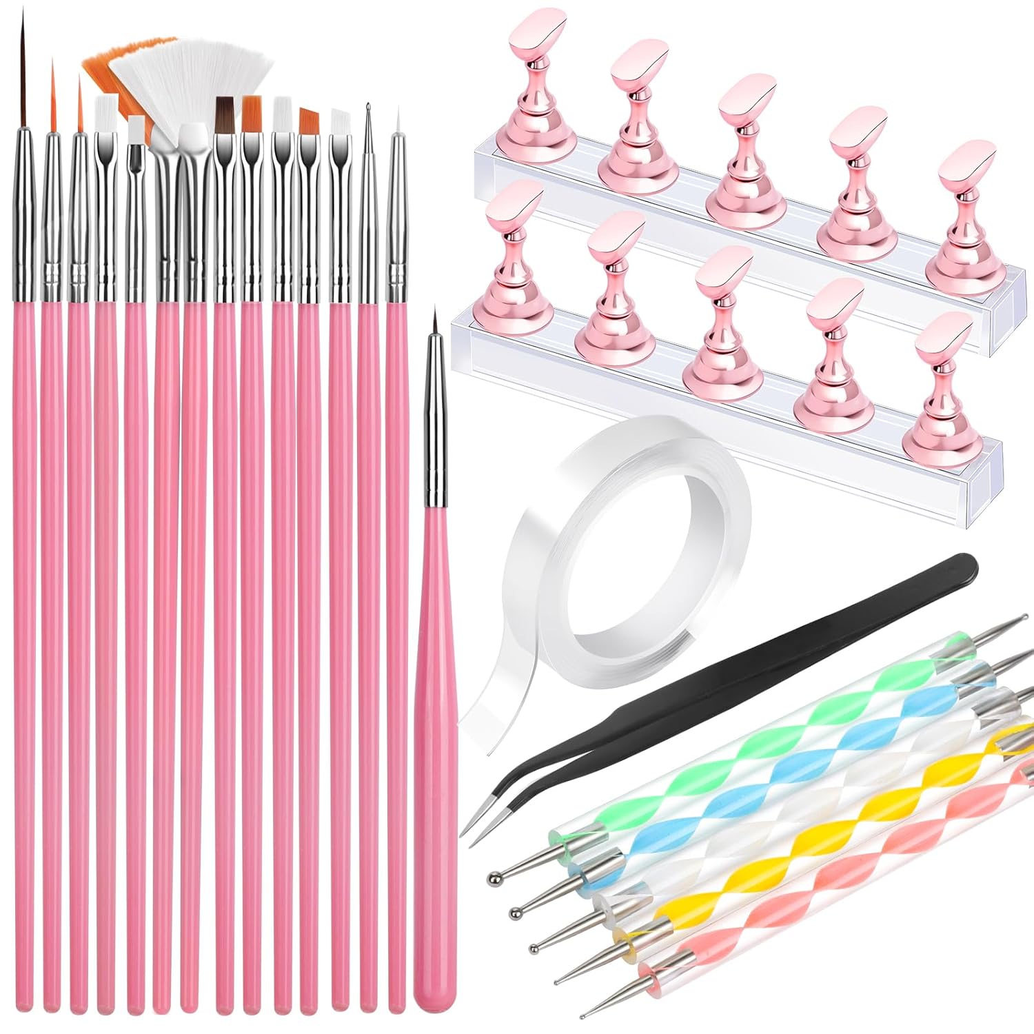 Nail Art Tools, Nail Brush, 15 PCS Nail Art Brushes, 5 PCS Nail Dotting Tool, Nail Stand, Nail Holder For Painting Nails, Press On Nail Stand, Nail Tools, Nail Design Tools