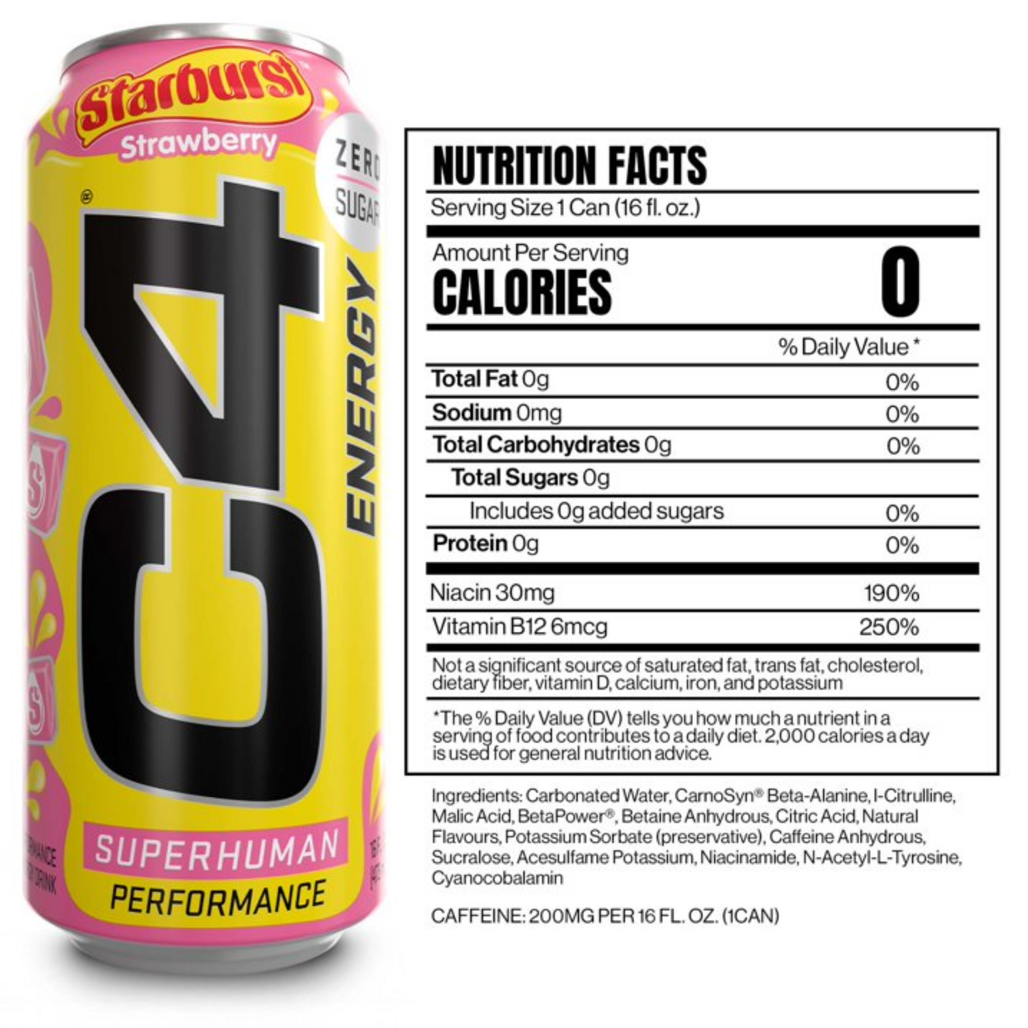 C4 Performance Energy Drink, Strawberry Starburst™, 16oz, Single Can