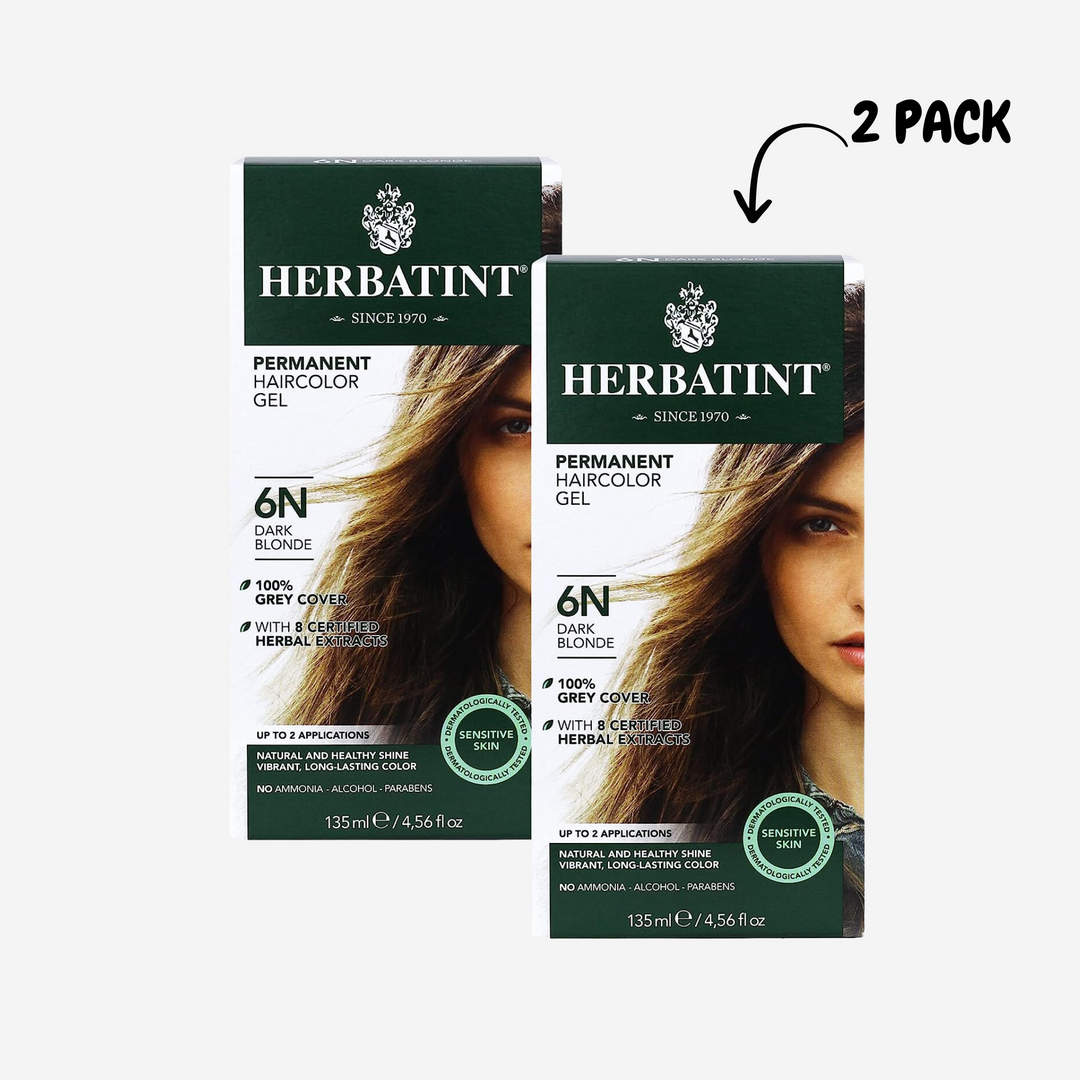 Herbatint Permanent Haircolor Gel, 6N Dark Blonde, Alcohol Free, Vegan, 100% Grey Coverage - 2 Pack