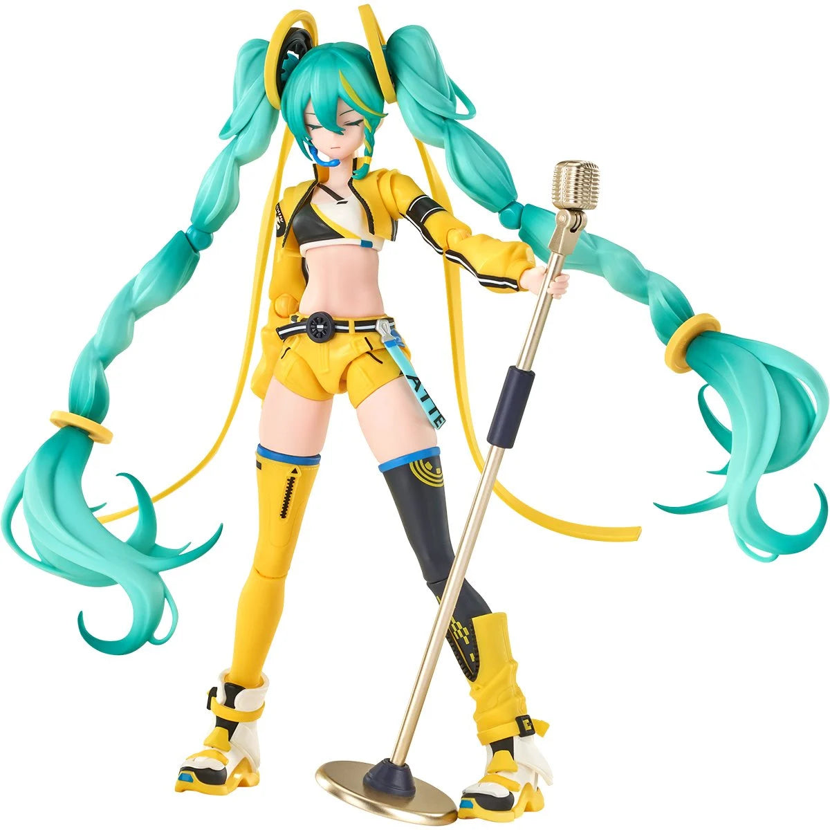 Vocaloid Fantastics Series Hatsune Miku Vivid Echoes Model Kit, Collectible Anime Figure with Microphone Stand, Turquoise Hair, Yellow Outfit