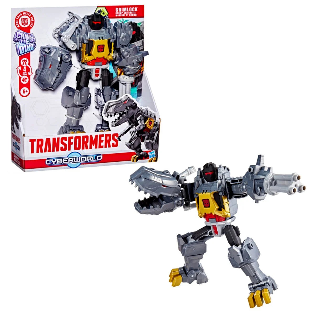 Transformers Cyberworld Grimlock Chomp & Battle 9-Inch Action Figure, Quick Change to Dino Mode, Robot Toys for Boys & Girls 6+ Years