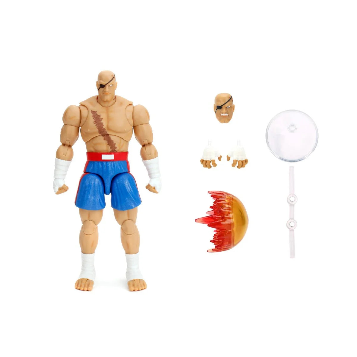 Jada Street Fighter II Sagat Deluxe 1:12 Scale Action Figure - Highly Articulated, Tiger Shot Accessory & Stand, 7.6" Tall