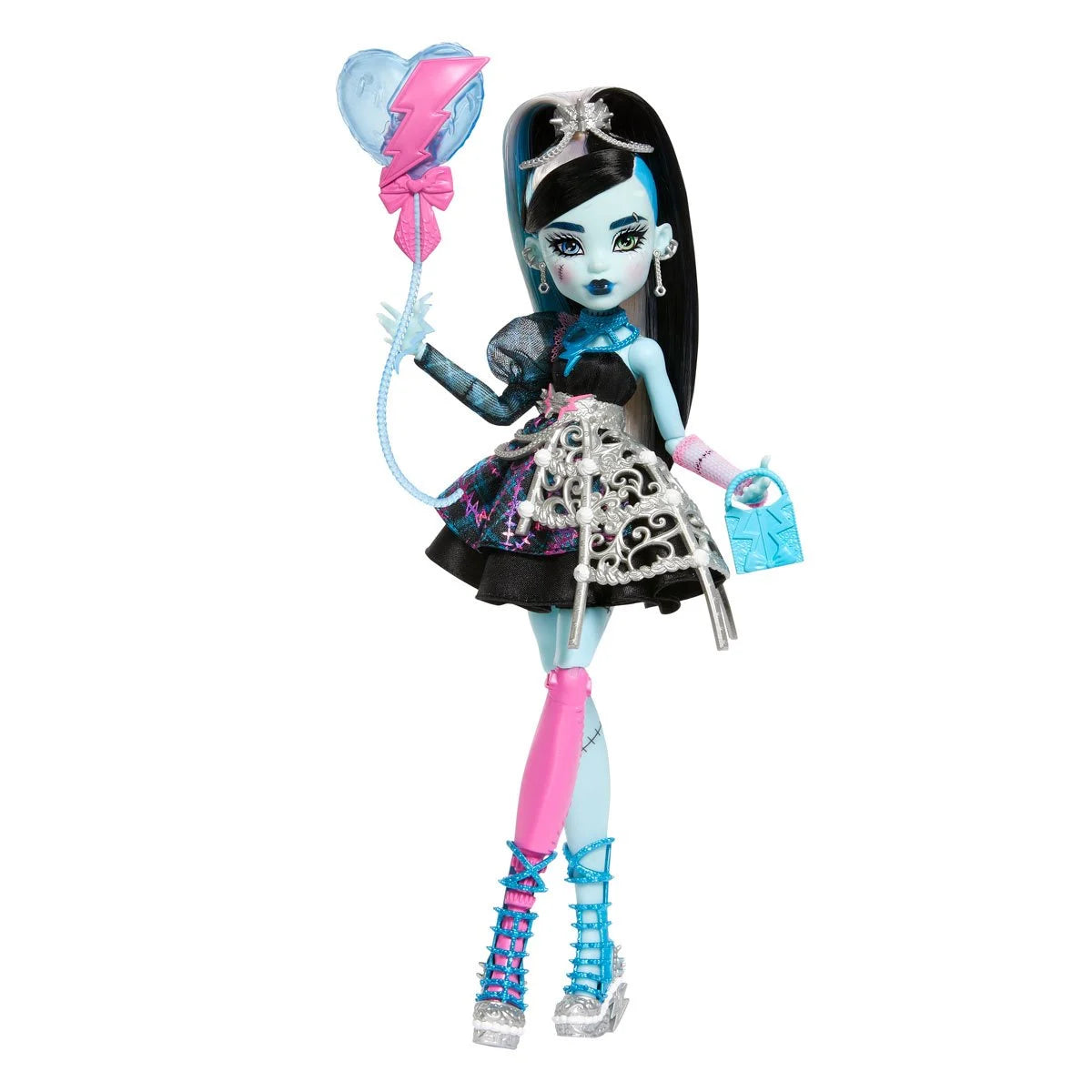 Monster High Scary Sweet Birthday Doll, Frankie Stein in Black Party Dress with Themed Accessories Like Invite, Balloon, Toy, Lipstick and More