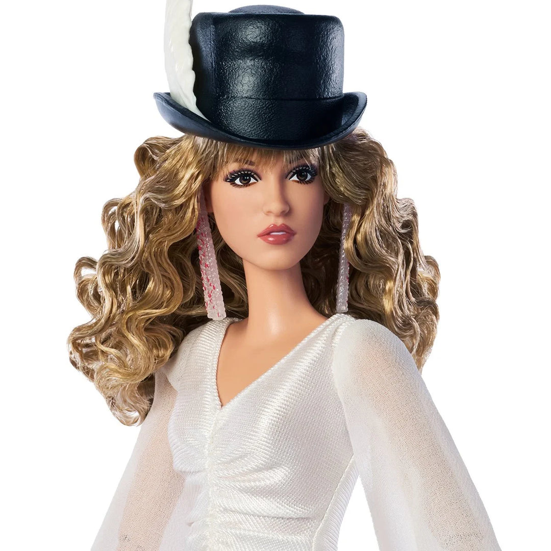 Barbie Signature Doll, Stevie Nicks Bella Donna Collectible Wearing Flowing White Dress with Hat & Mic Accessories, Includes Doll Stand