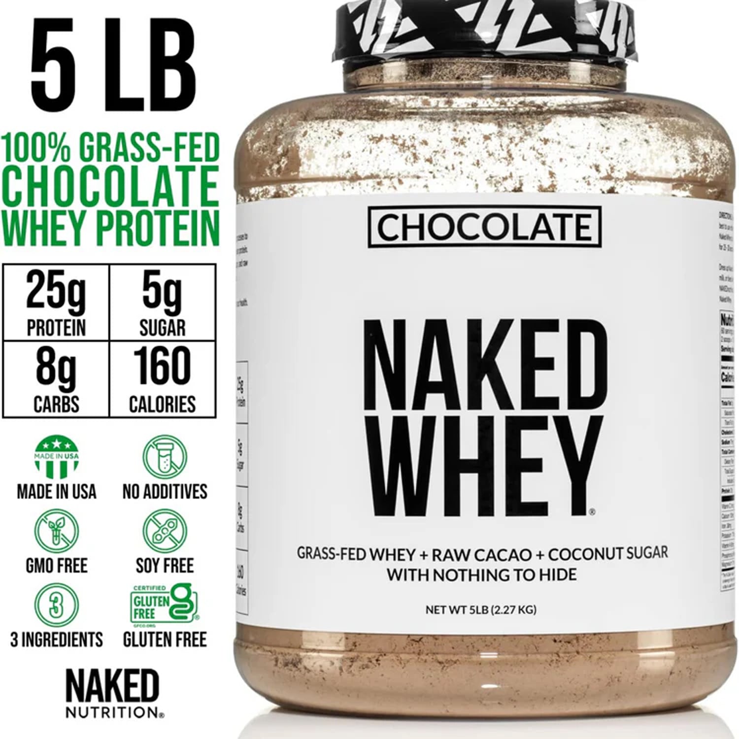 NAKED Nutrition Whey Protein Supplement Powder, Chocolate  , 5LB
