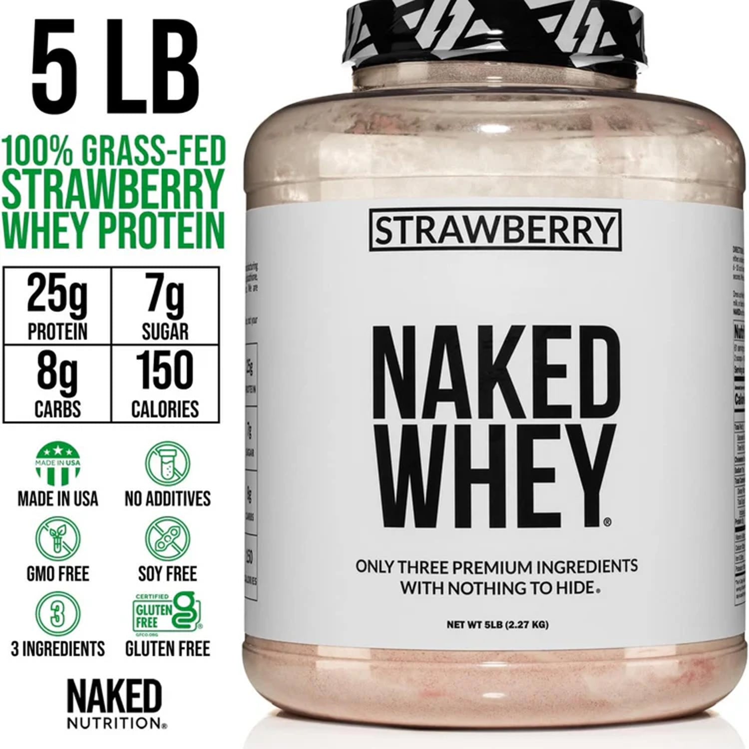 NAKED Nutrition Whey Protein Supplement Powder, Strawberry  , 5LB