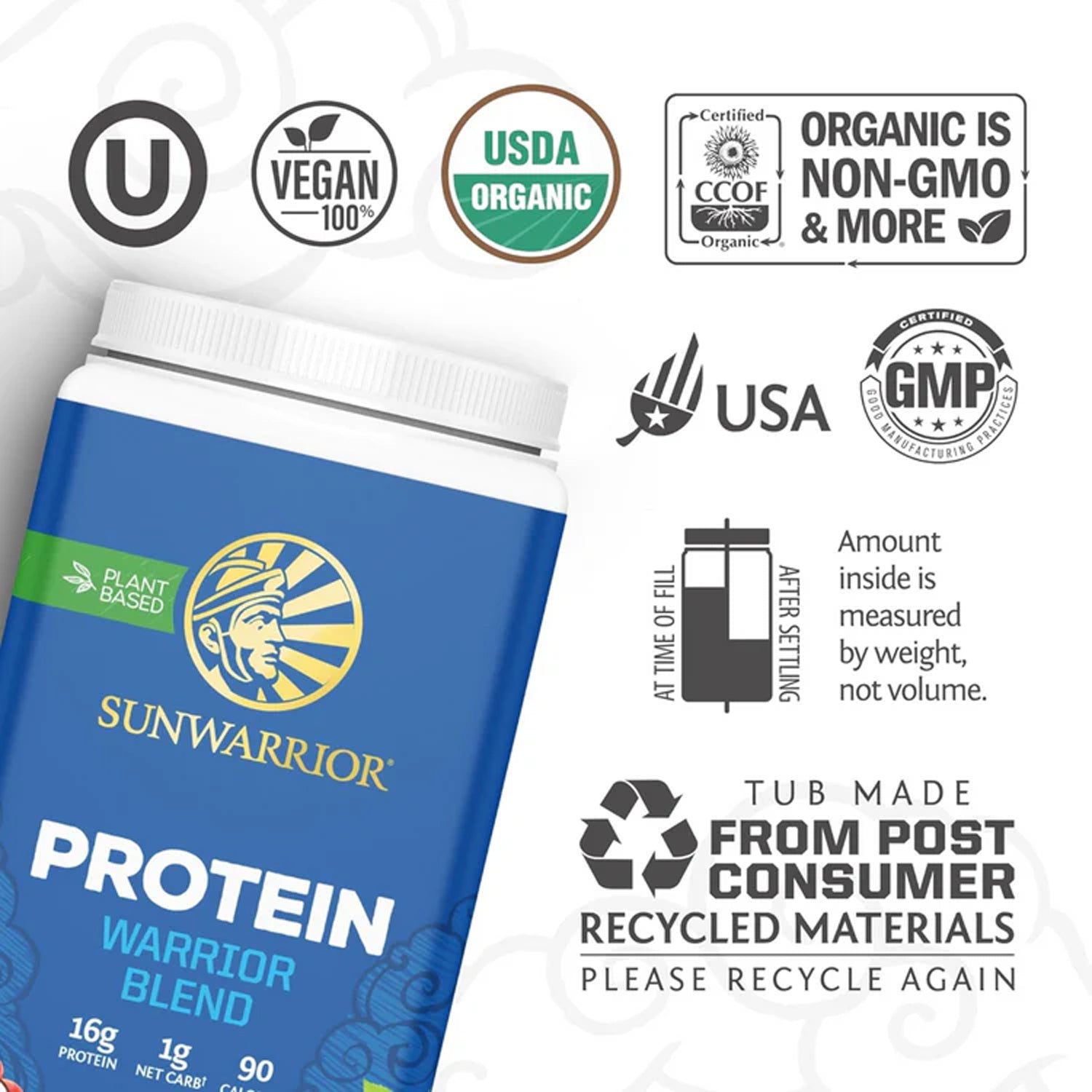 Sunwarrior Vegan Organic Protein Powder Plant-Based Berry 30 Servings |Warrior Blend