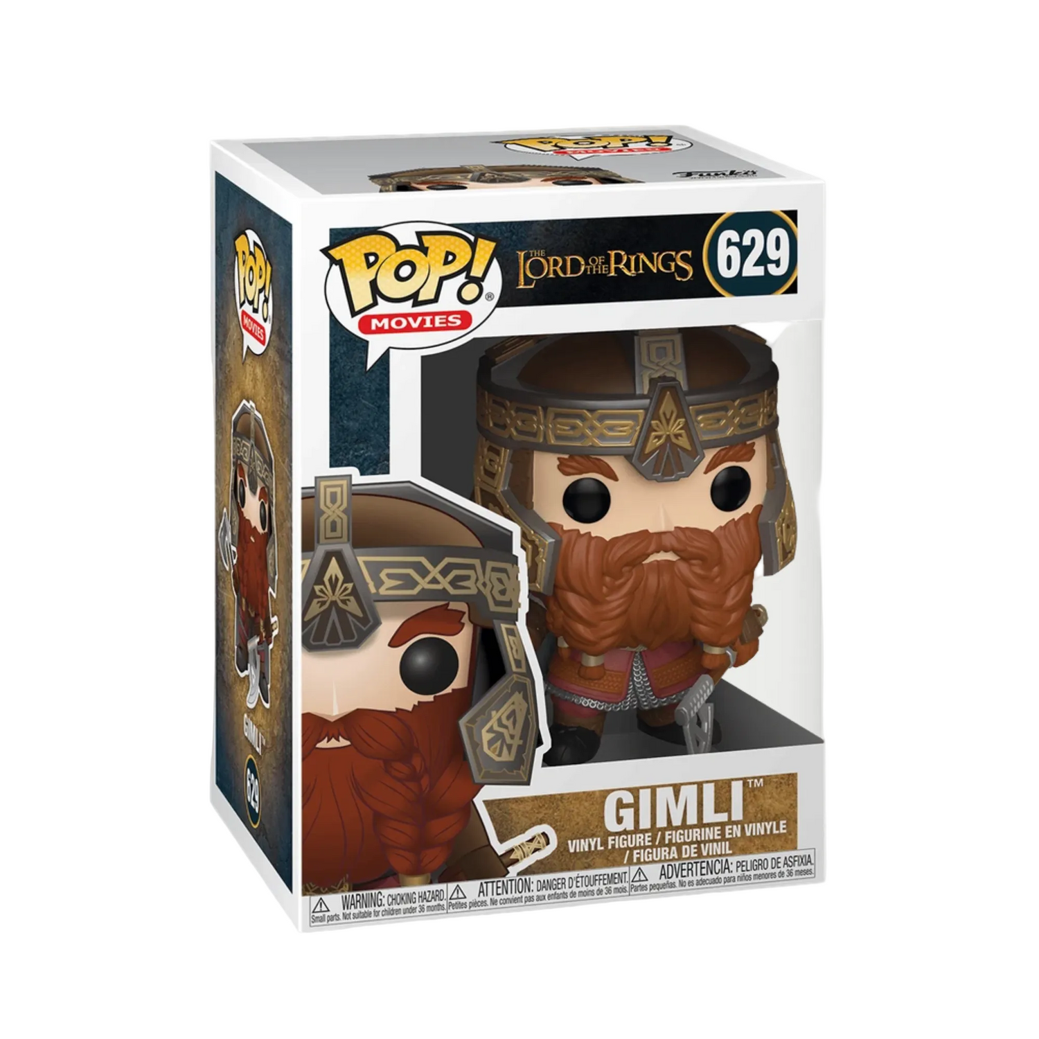 Pop! Movies packaging of Gimli from The Lord of the Rings with box design and figure image.