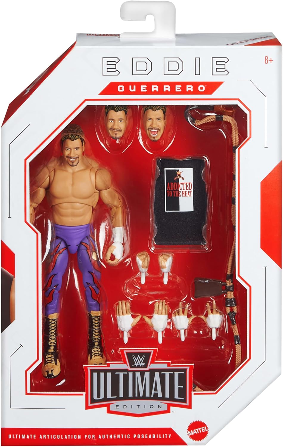 Mattel WWE Ultimate Edition Action Figure & Accessories Set, Eddie Guerrero 6-inch Collectible with Swappable Heads & Hands, 30 Articulation Points