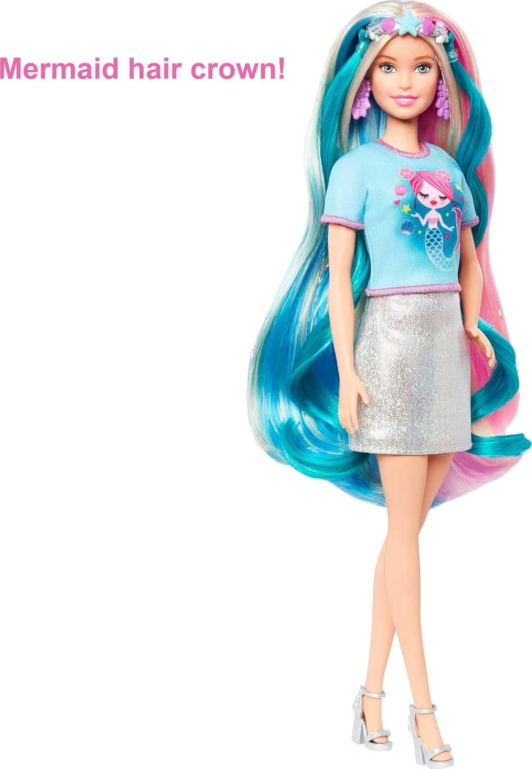 Barbie Fantasy Hair Doll & Accessories, Long Colorful Blonde Hair with Mermaid & Unicorn-Inspired Clothes
